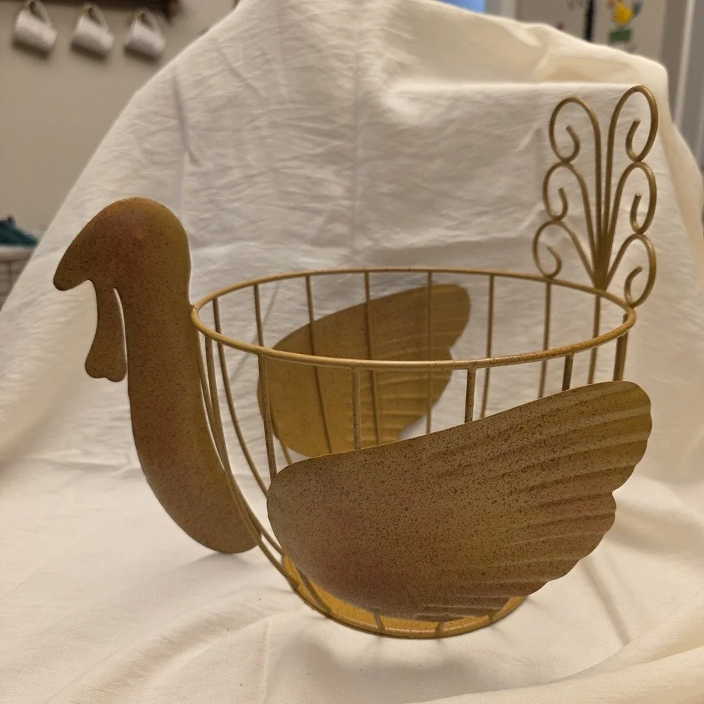 Turkey Egg Fruit Bread‎ Basket Wire Metal Thanksgiving Centerpiece Table Decor